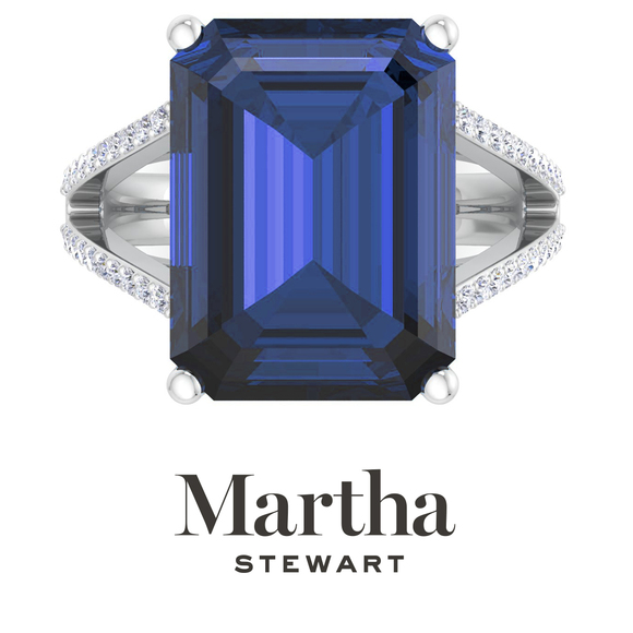 Martha Stewart 10 1/4 Carat Emerald Cut Sapphire and Diamond Ring